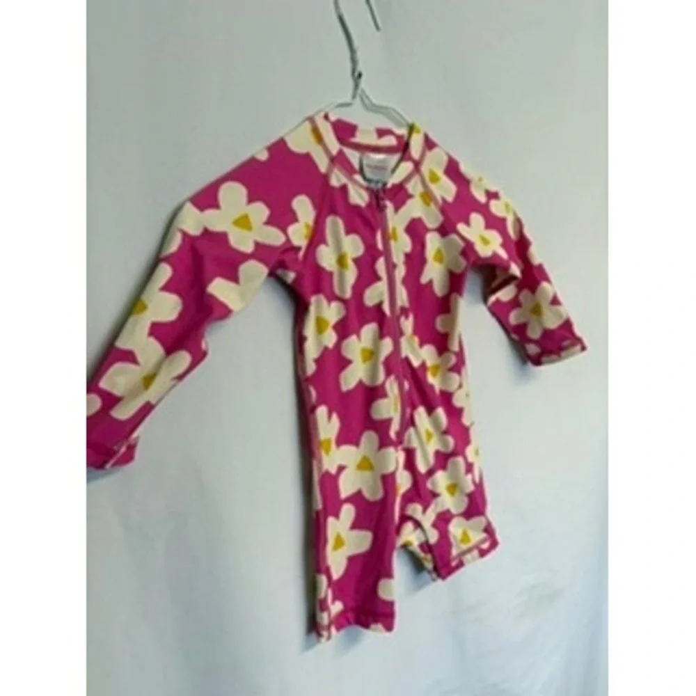 Hanna Anderson Pink Floral Long Sleeve Sun Suit Swimsuit Rashguard 18-24 Months